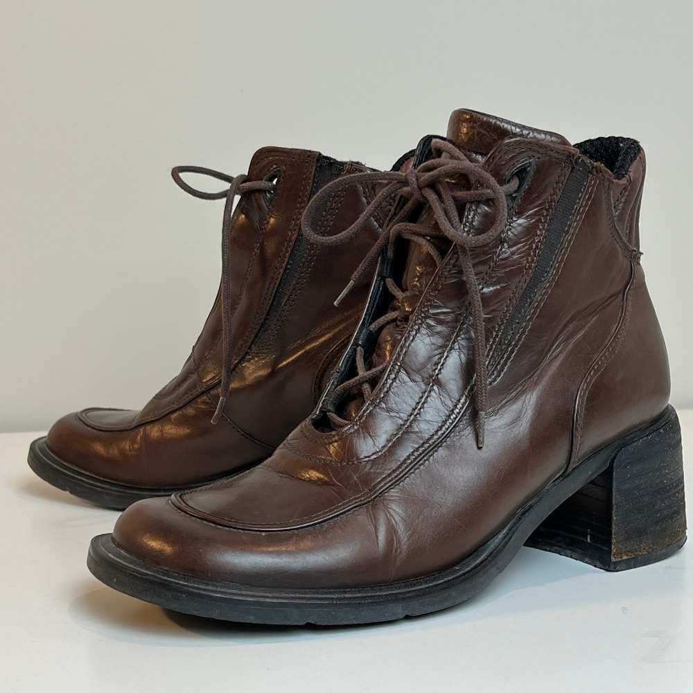 Vintage 90s Arnold Churgin Womens 36 Brown Leather Lace Up Ankle Boots